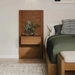 Cassie Queen Upholstered Bed with Nightstands - Smoked Oak and Taupe Chenille