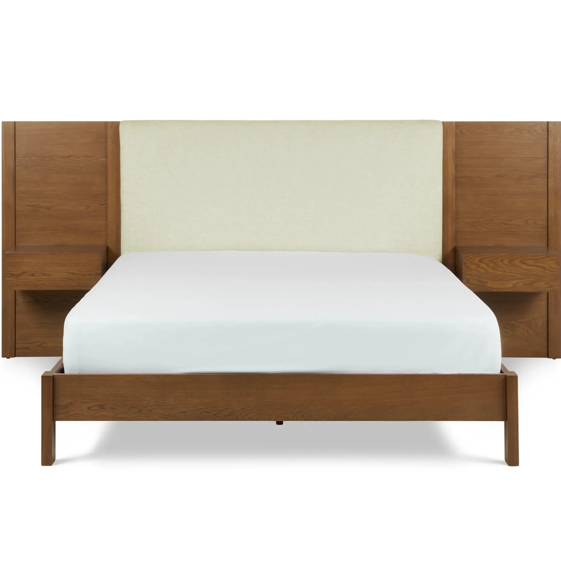 Cassie Queen Upholstered Bed with Nightstands - Smoked Oak and Taupe Chenille