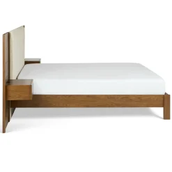 Cassie Queen Upholstered Bed with Nightstands - Smoked Oak and Taupe Chenille
