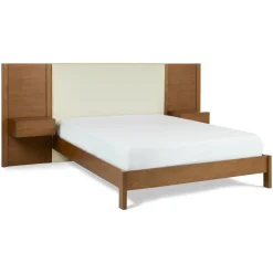 Cassie Queen Upholstered Bed with Nightstands - Smoked Oak and Taupe Chenille