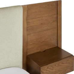 Cassie Queen Upholstered Bed with Nightstands - Smoked Oak and Taupe Chenille