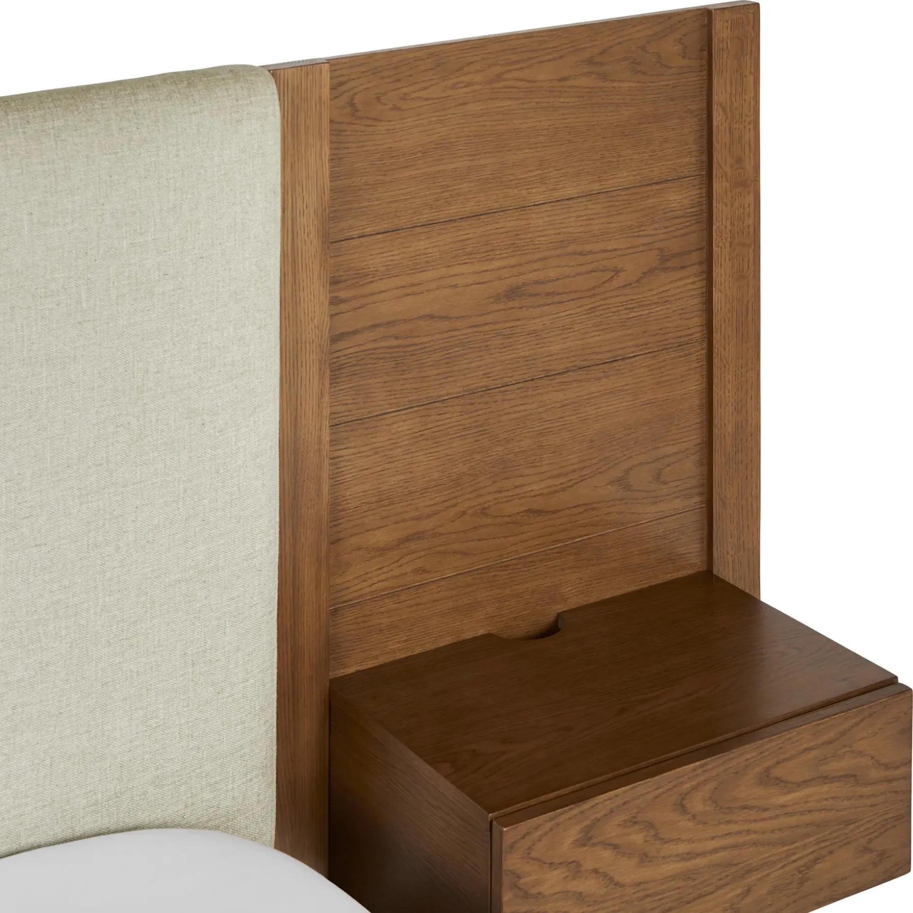 Cassie Queen Upholstered Bed with Nightstands - Smoked Oak and Taupe Chenille