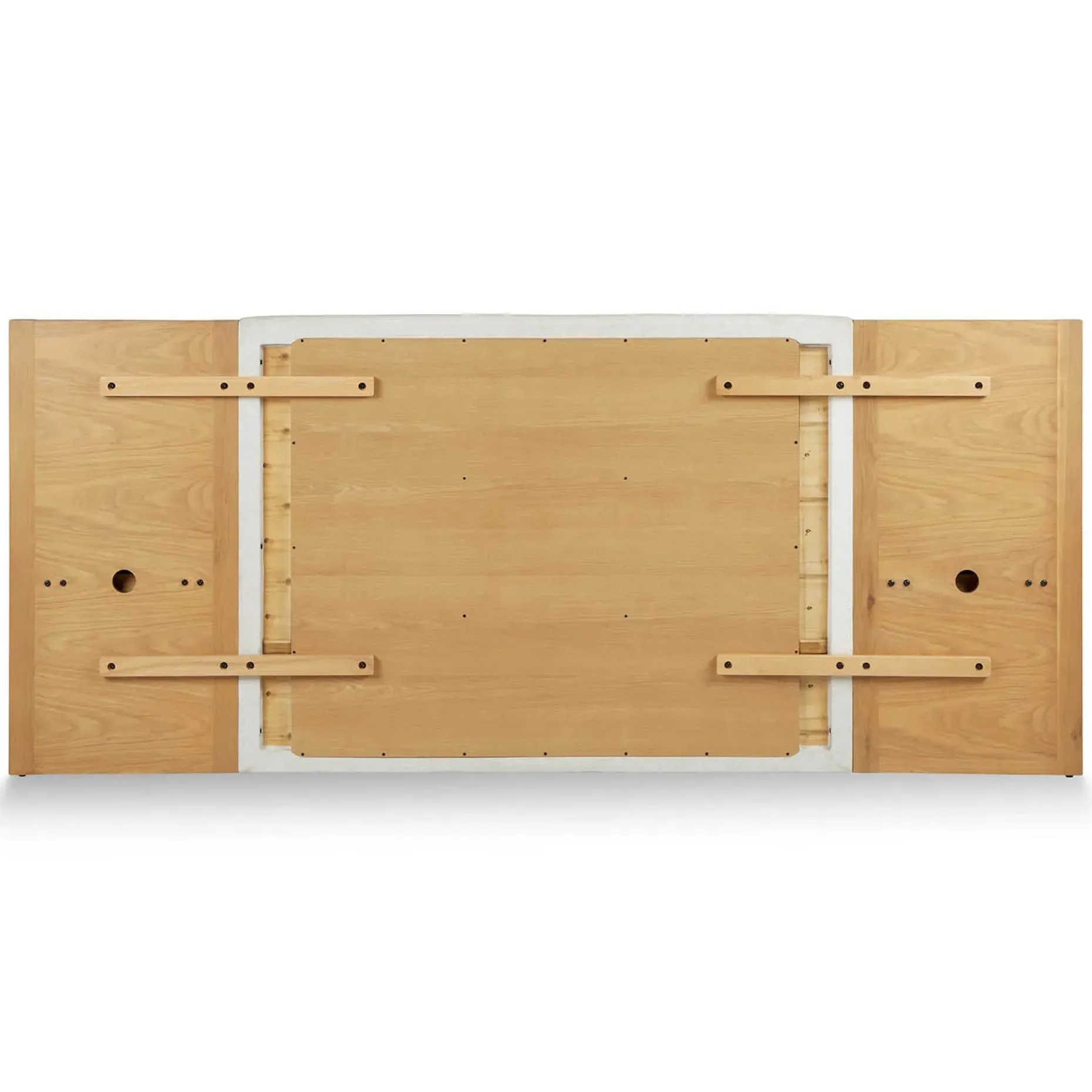 Cassie Queen Upholstered Bed with Nightstands - Natural Oak and Ivory Chenille