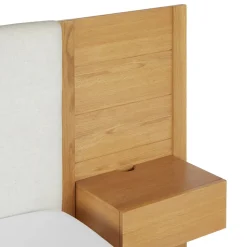 Cassie Queen Upholstered Bed with Nightstands - Natural Oak and Ivory Chenille