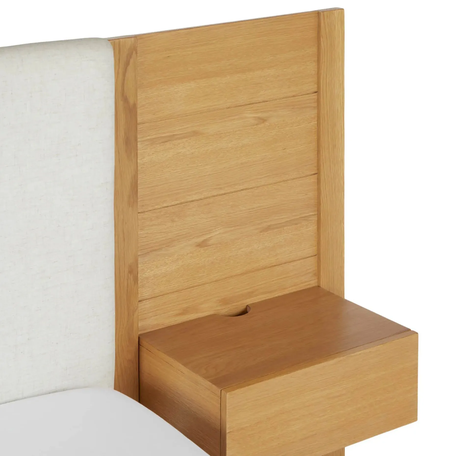 Cassie Queen Upholstered Bed with Nightstands - Natural Oak and Ivory Chenille
