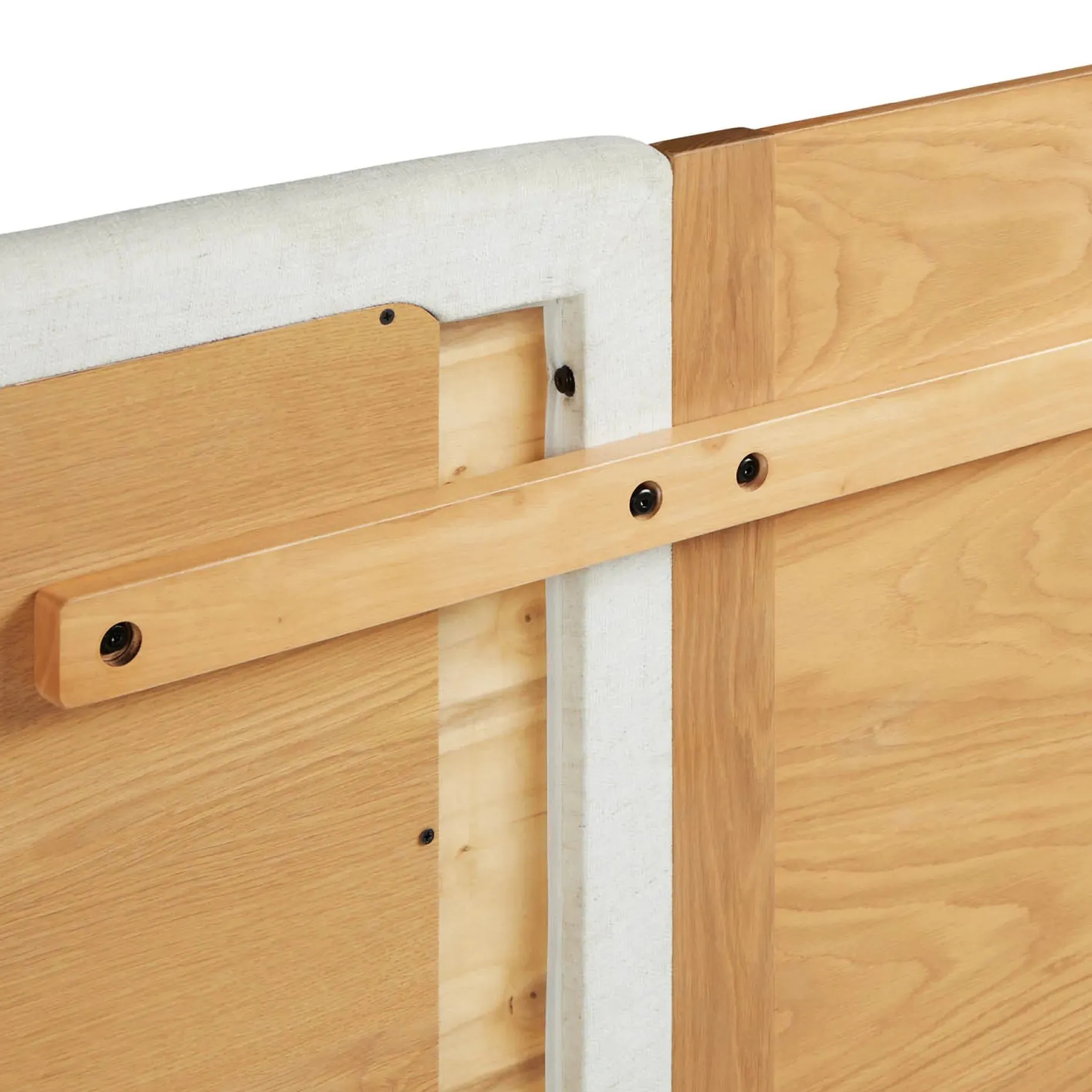 Cassie Queen Upholstered Bed with Nightstands - Natural Oak and Ivory Chenille