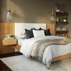 Cassie Queen Upholstered Bed with Nightstands - Natural Oak and Ivory Chenille