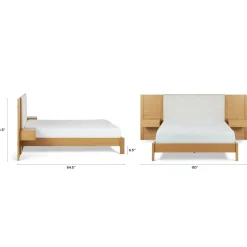 Cassie Queen Upholstered Bed with Nightstands - Natural Oak and Ivory Chenille