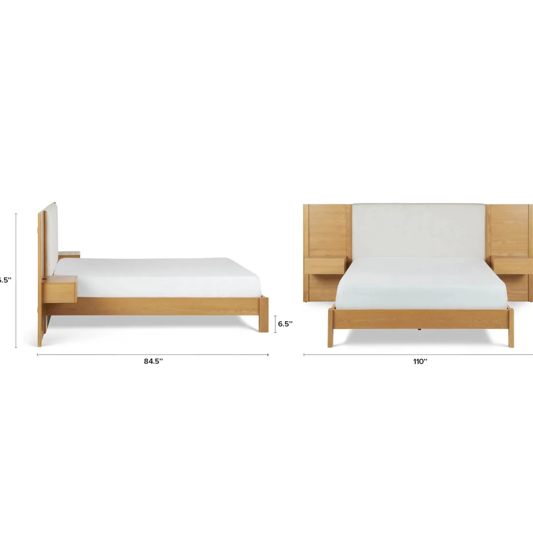 Cassie Queen Upholstered Bed with Nightstands - Natural Oak and Ivory Chenille