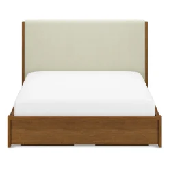 Cassie Queen Upholstered Storage Bed - Smoked Oak and Taupe Chenille
