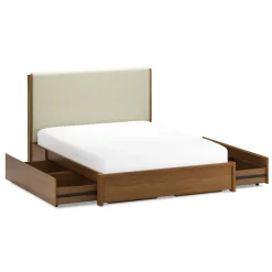 Cassie Queen Upholstered Storage Bed - Smoked Oak and Taupe Chenille