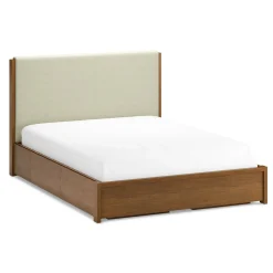 Cassie Queen Upholstered Storage Bed - Smoked Oak and Taupe Chenille