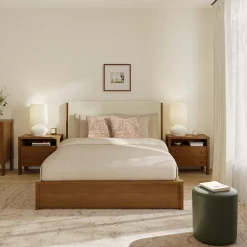 Cassie Queen Upholstered Storage Bed - Smoked Oak and Taupe Chenille