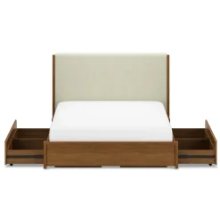 Cassie Queen Upholstered Storage Bed - Smoked Oak and Taupe Chenille