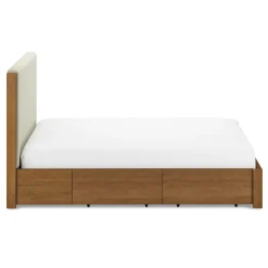 Cassie Queen Upholstered Storage Bed - Smoked Oak and Taupe Chenille
