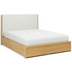 Cassie Queen Upholstered Storage Bed - Natural Oak and Ivory Chenille