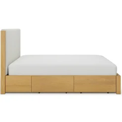 Cassie Queen Upholstered Storage Bed - Natural Oak and Ivory Chenille