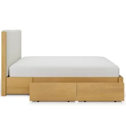 Cassie Queen Upholstered Storage Bed - Natural Oak and Ivory Chenille