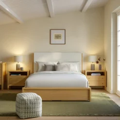Cassie Queen Upholstered Storage Bed - Natural Oak and Ivory Chenille