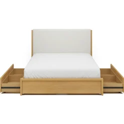 Cassie Queen Upholstered Storage Bed - Natural Oak and Ivory Chenille