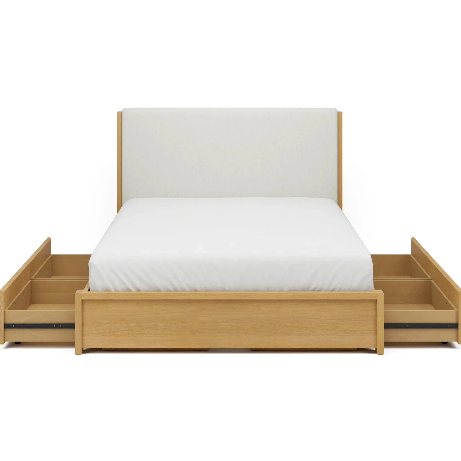 Cassie Queen Upholstered Storage Bed - Natural Oak and Ivory Chenille