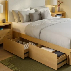 Cassie Queen Upholstered Storage Bed - Natural Oak and Ivory Chenille