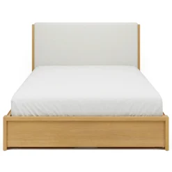 Cassie Queen Upholstered Storage Bed - Natural Oak and Ivory Chenille