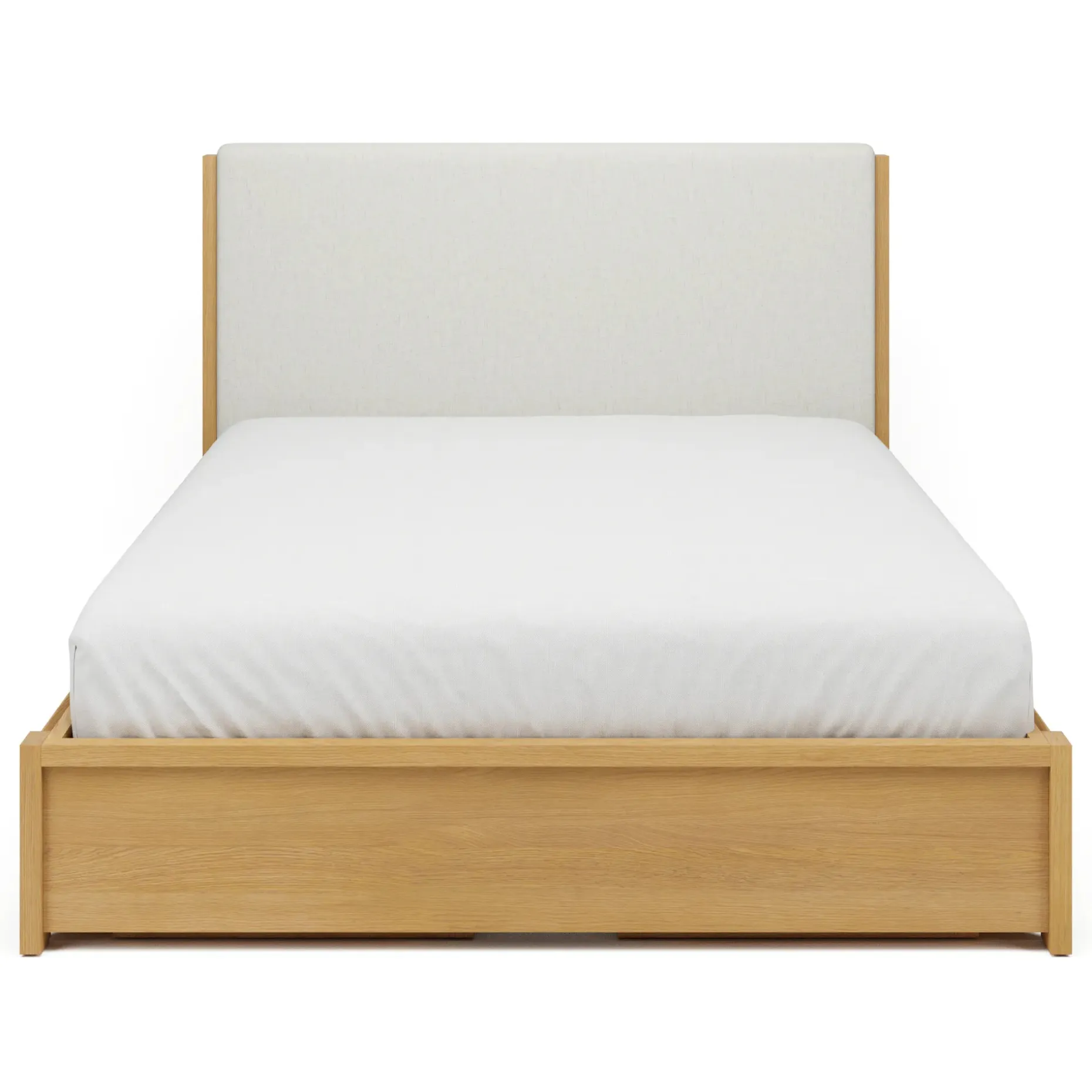 Cassie Queen Upholstered Storage Bed - Natural Oak and Ivory Chenille