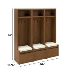 Cassie 66" Three-Piece Hall Tree Set - Smoked Oak and Taupe Chenille