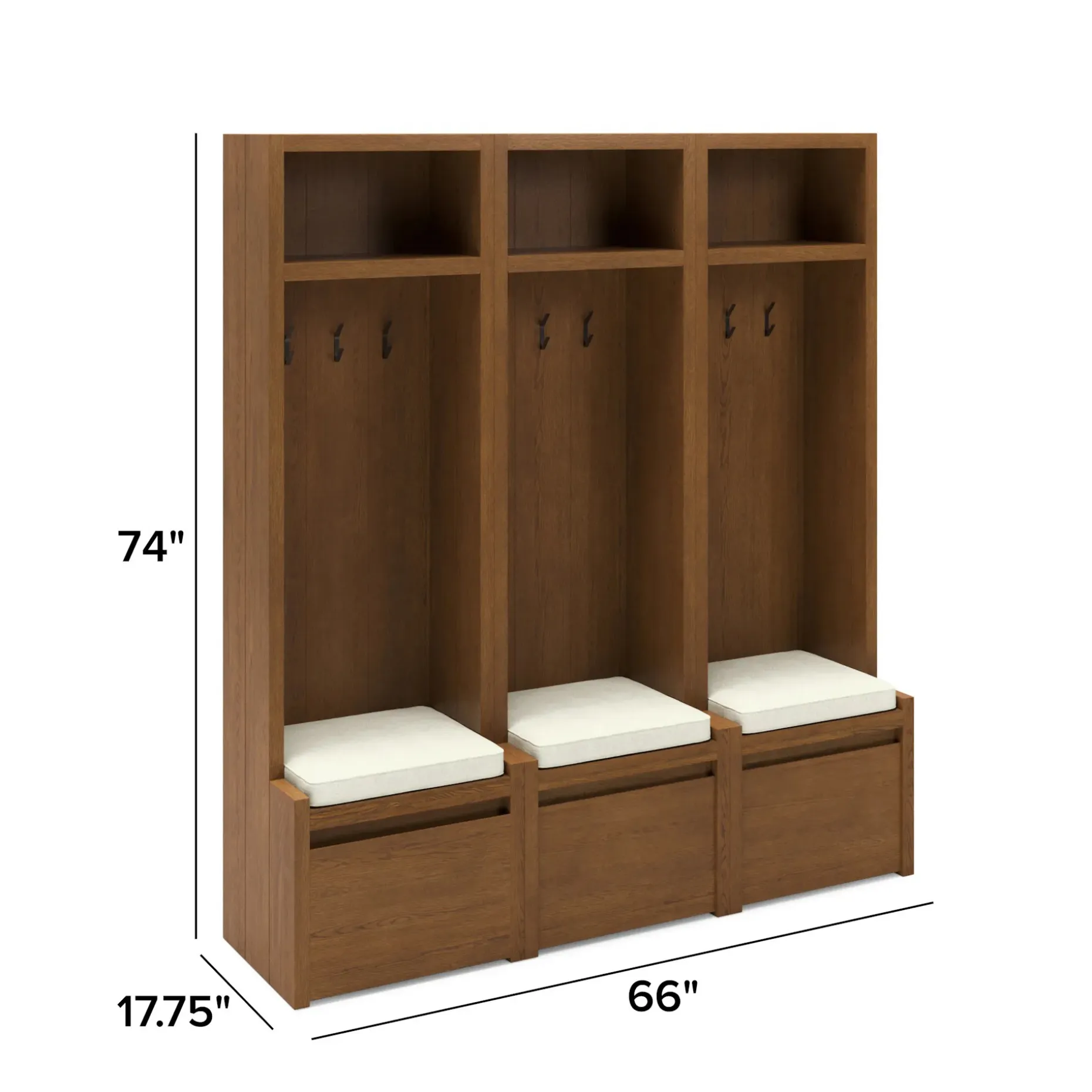 Cassie 66" Three-Piece Hall Tree Set - Smoked Oak and Taupe Chenille