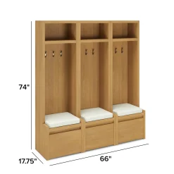 Cassie 66" Three-Piece Hall Tree Set - Natural Oak and Ivory Chenille