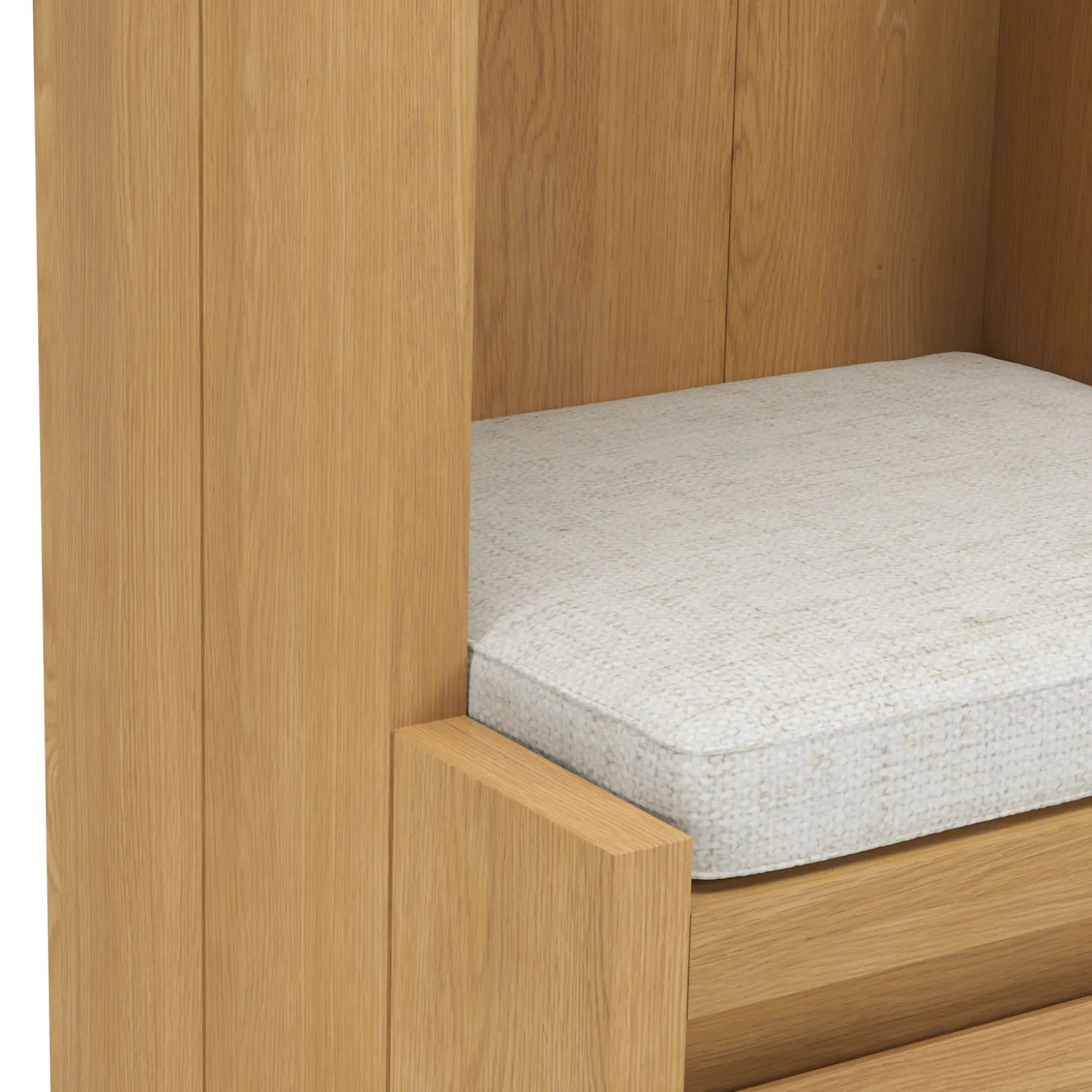 Cassie 100" Two-Piece Hall Tree and Bench Set - Natural Oak and Ivory Chenille