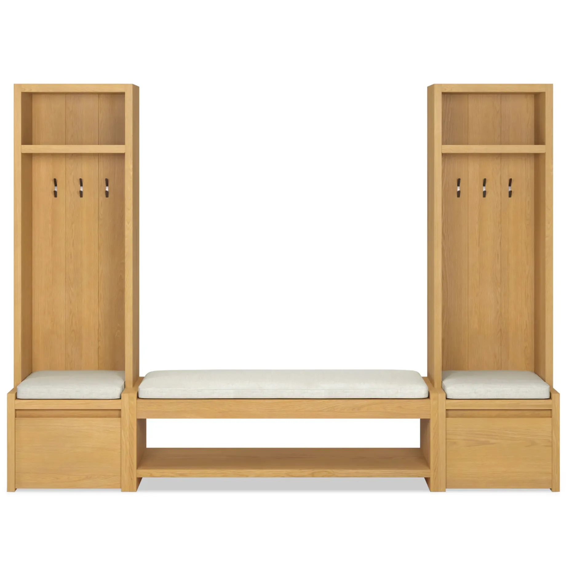 Cassie 100" Two-Piece Hall Tree and Bench Set - Natural Oak and Ivory Chenille