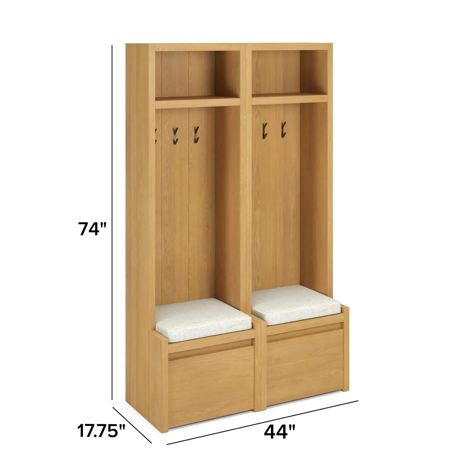 Cassie 44" Two-Piece Hall Tree Set - Natural Oak and Ivory Chenille