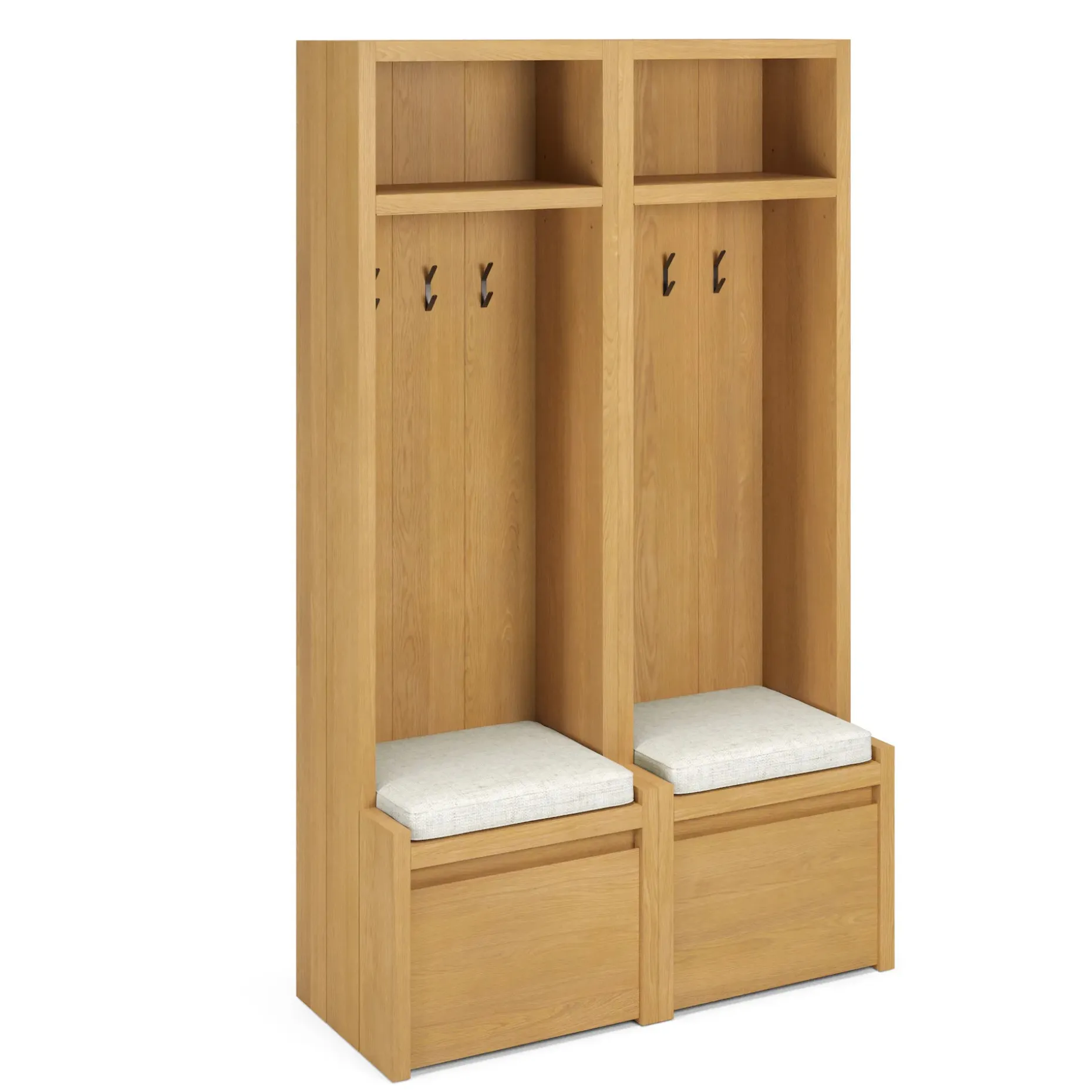Cassie 44" Two-Piece Hall Tree Set - Natural Oak and Ivory Chenille