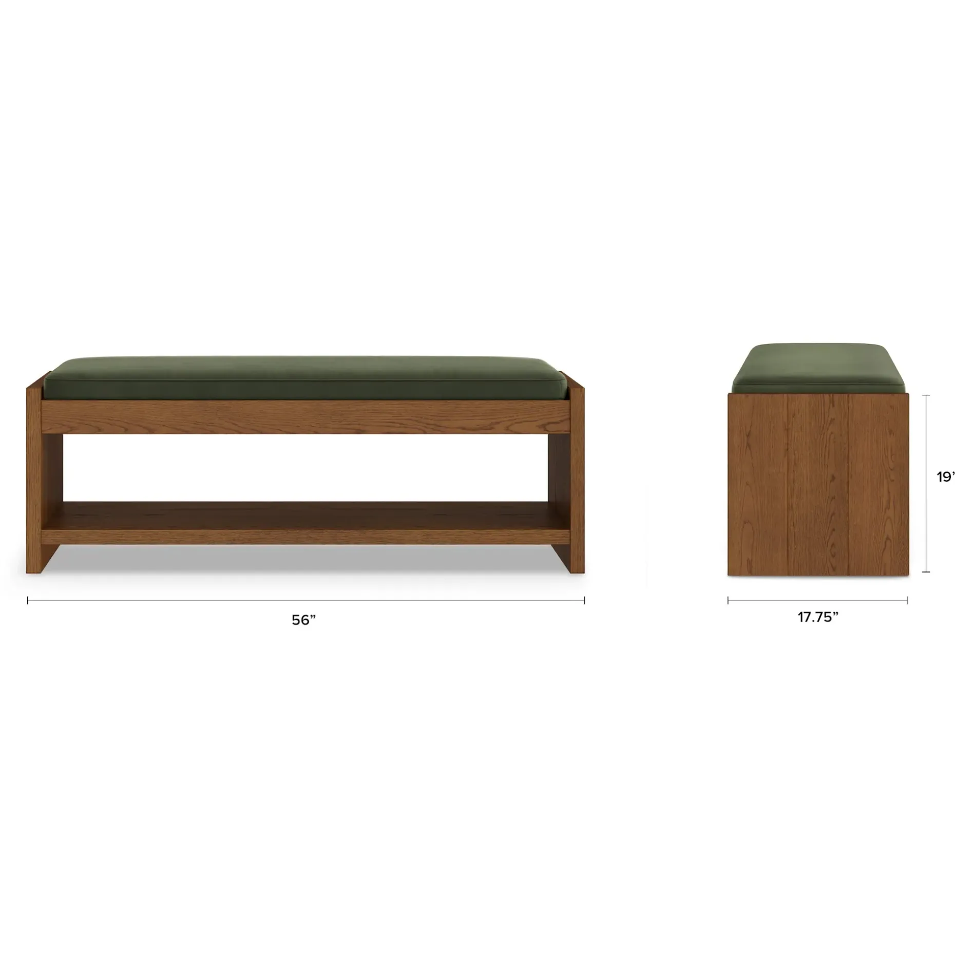 Cassie 56" Velvet Bench - Smoked Oak and Hale Fir Green