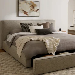 Cigar King Upholstered Storage Bed - Birch Ivory