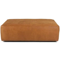 Cigar 47" Leather Ottoman - Rawhide Tan
