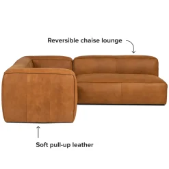 Cigar 94.5" Leather Reversible Sectional - Rawhide Tan