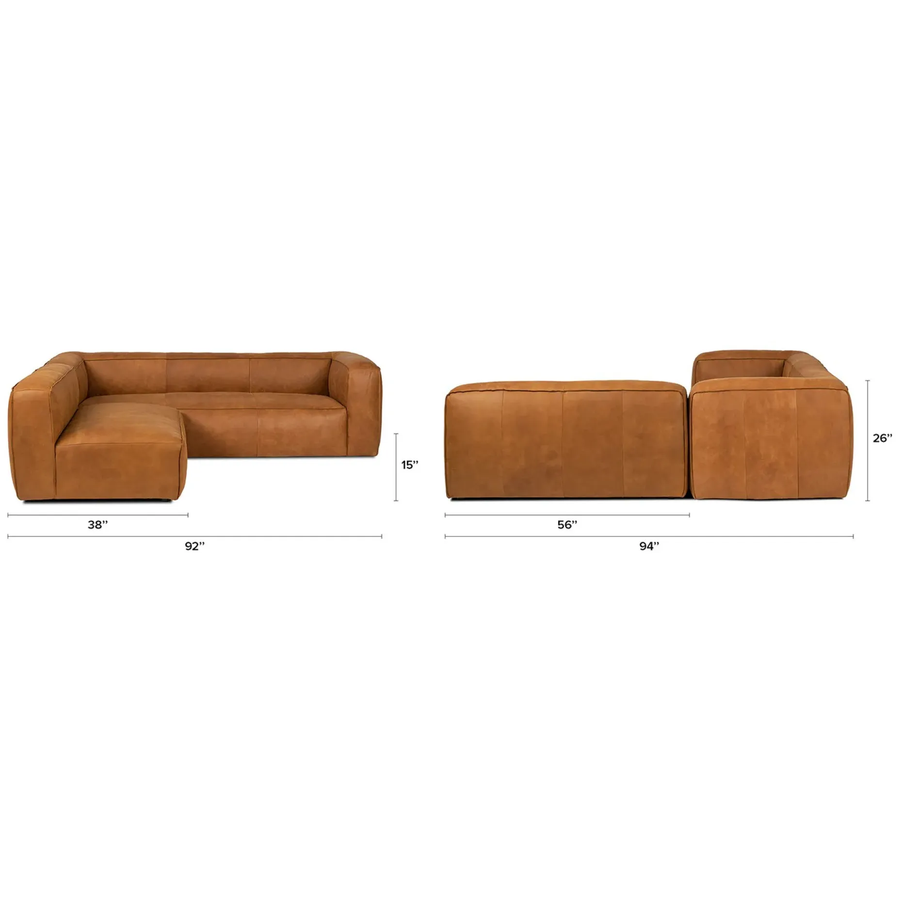 Cigar 94.5" Leather Reversible Sectional - Rawhide Tan