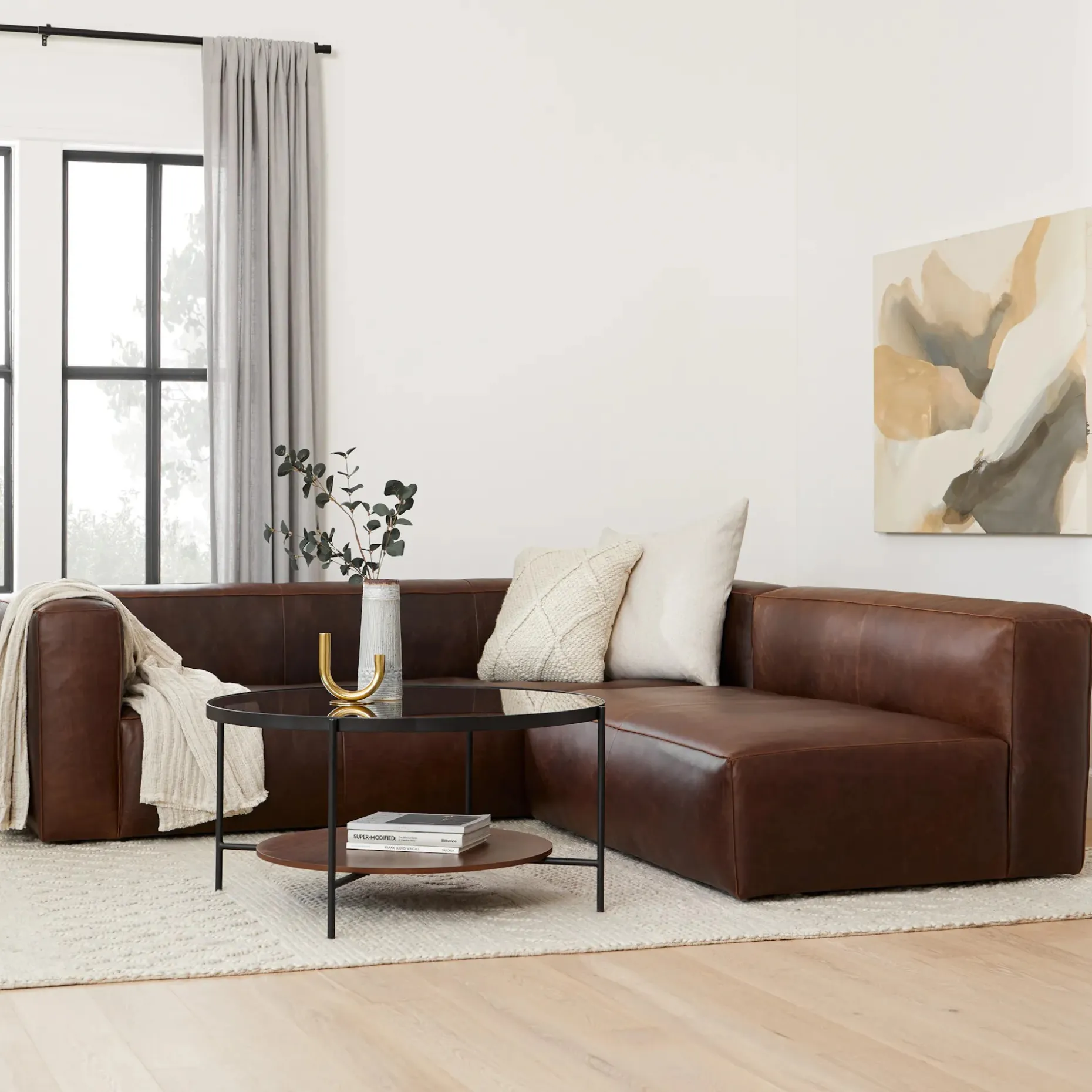 Cigar 94.5" Leather Reversible Sectional - Indiana Brown