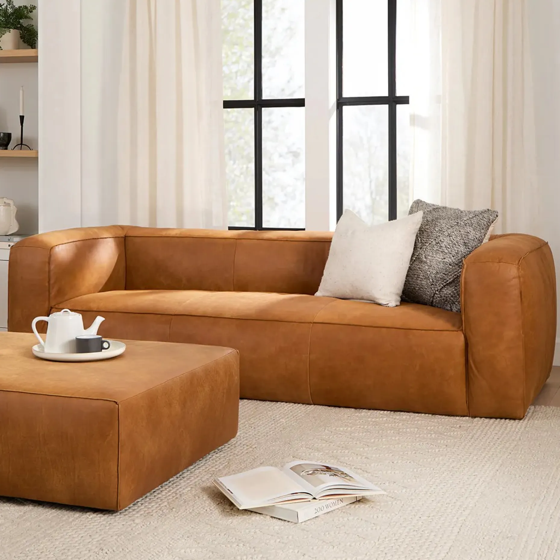 Cigar 92" Leather Sofa - Rawhide Tan