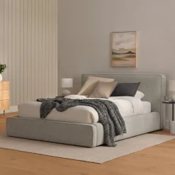 Cigar Queen Upholstered Storage Bed - Birch Ivory