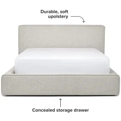 Cigar Queen Upholstered Storage Bed - Birch Ivory