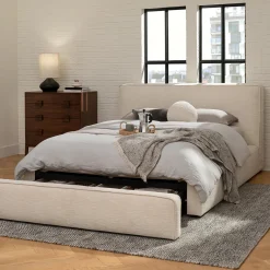 Cigar Queen Upholstered Storage Bed - Ankara Ivory