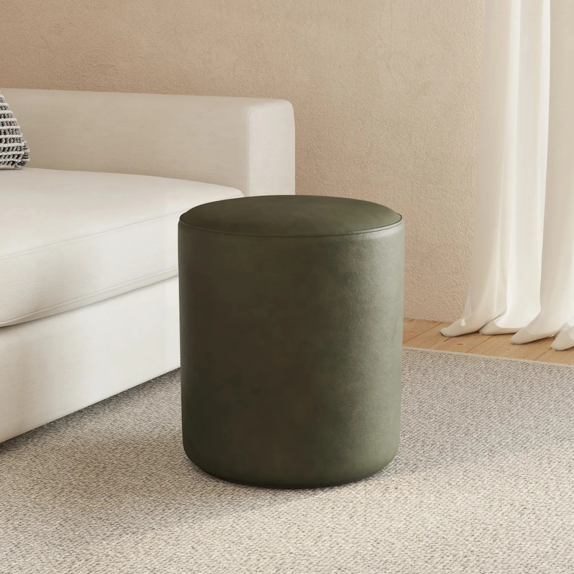 Cilo 16" Leather Ottoman - Charme Green