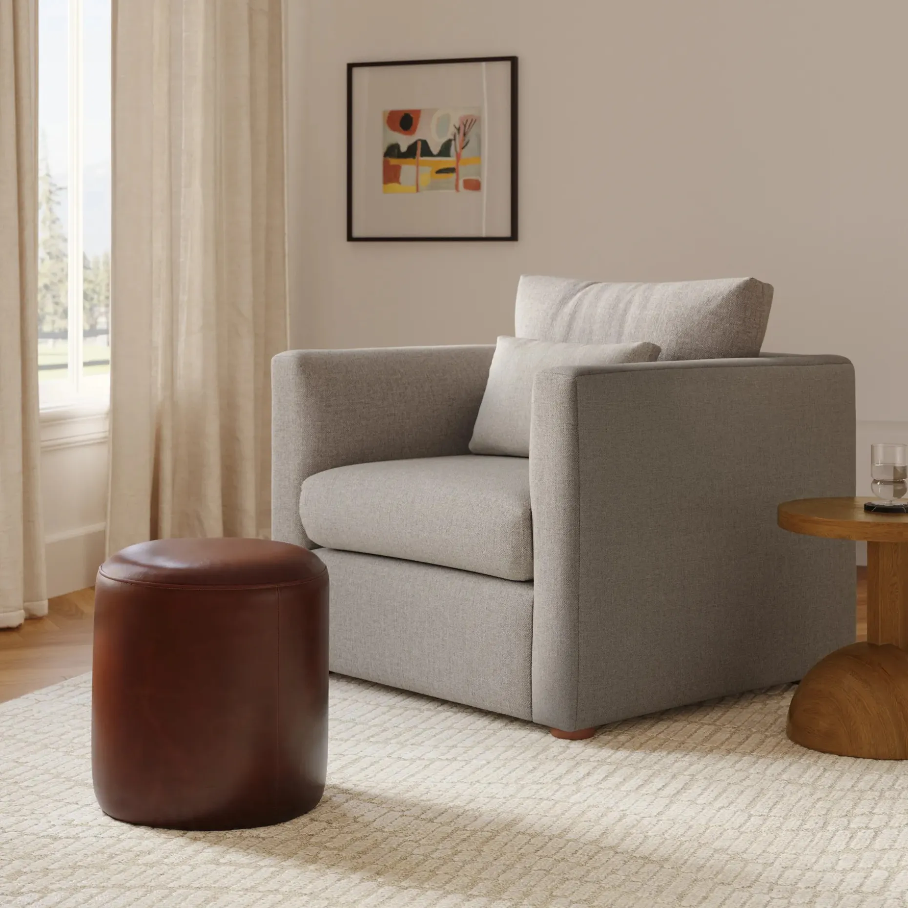 Cilo 16" Leather Ottoman - Indiana Brown