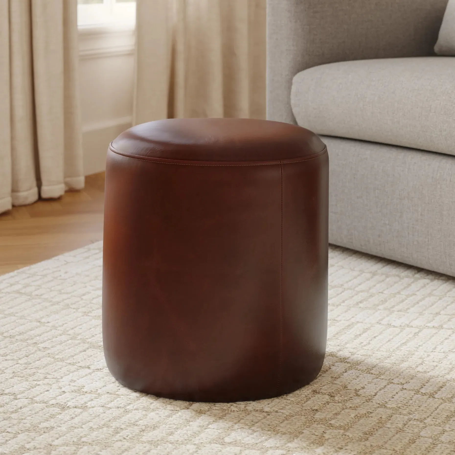 Cilo 16" Leather Ottoman - Indiana Brown