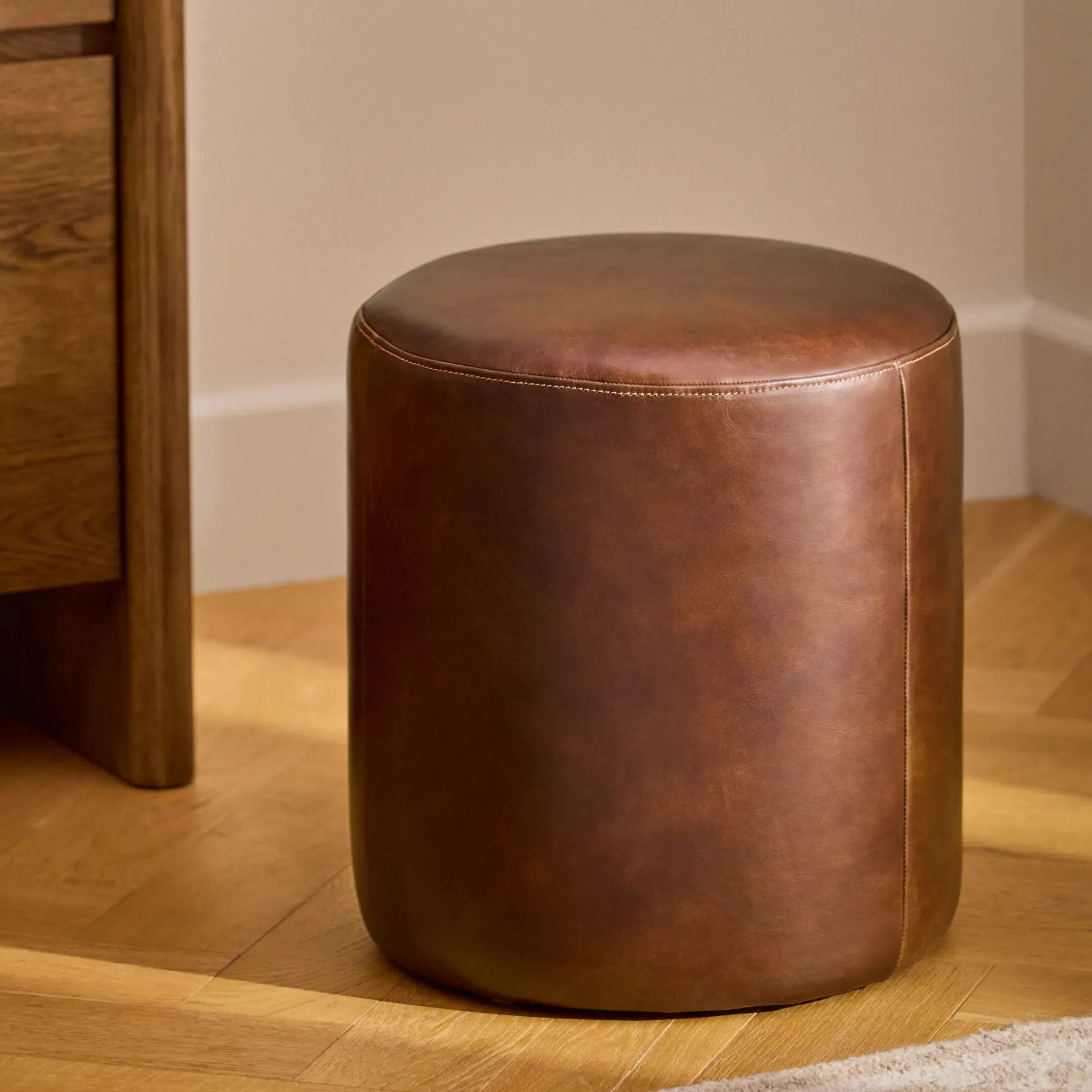 Cilo 16" Leather Ottoman - Indiana Brown