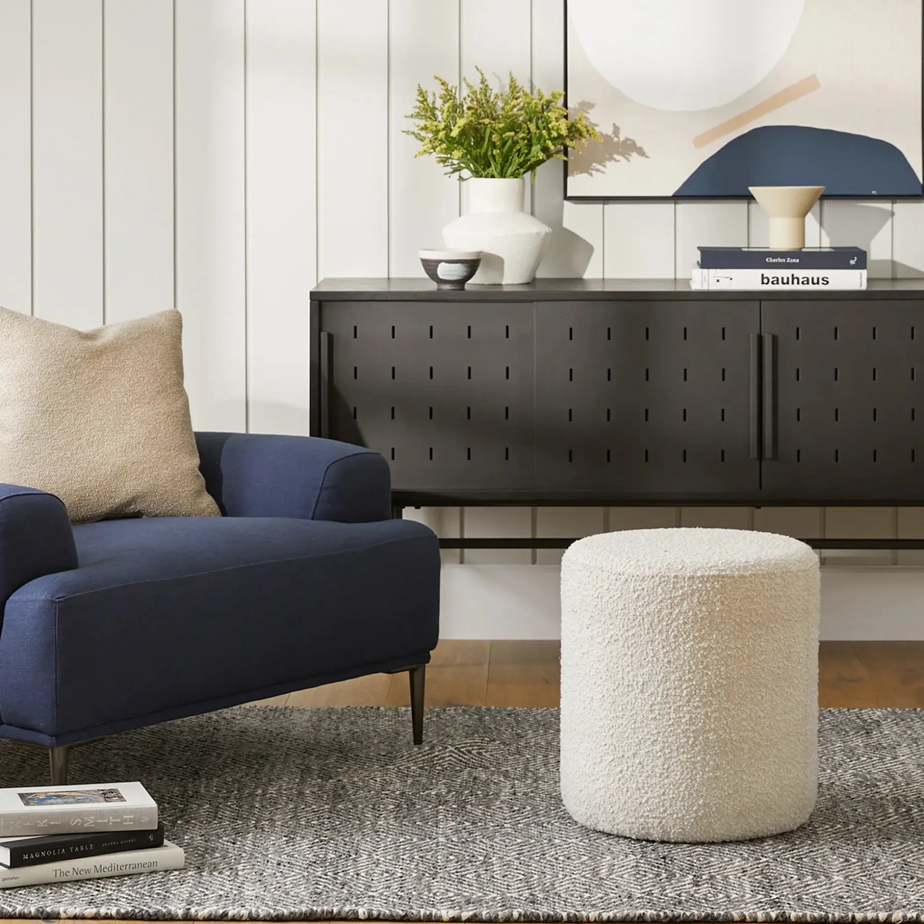 Cilo 16" Ottoman - Ivory Bouclé
